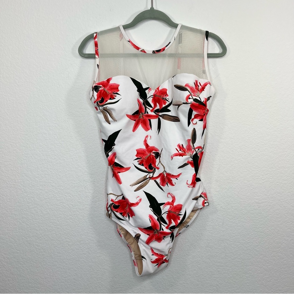 Albion White One-Piece Swimsuit with Coral Floral Print - Picture 2 of 14